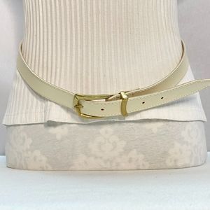 Womans Belt Off White Faux Leather Soft Lining Basic Style Stitch Trim